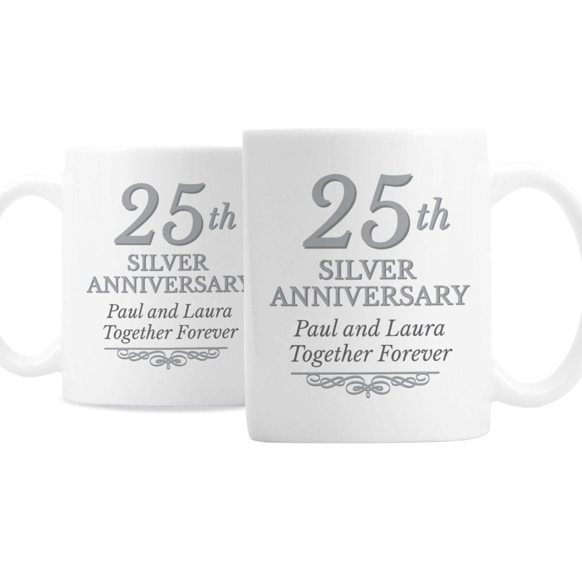 Personalised 25th Silver Anniversary Mug Set: 3 - Mugs By Gift Moments