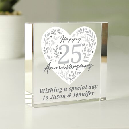 Personalised 25th Silver Wedding Anniversary Crystal Token: 1 - Crystal Tokens By Gift Moments