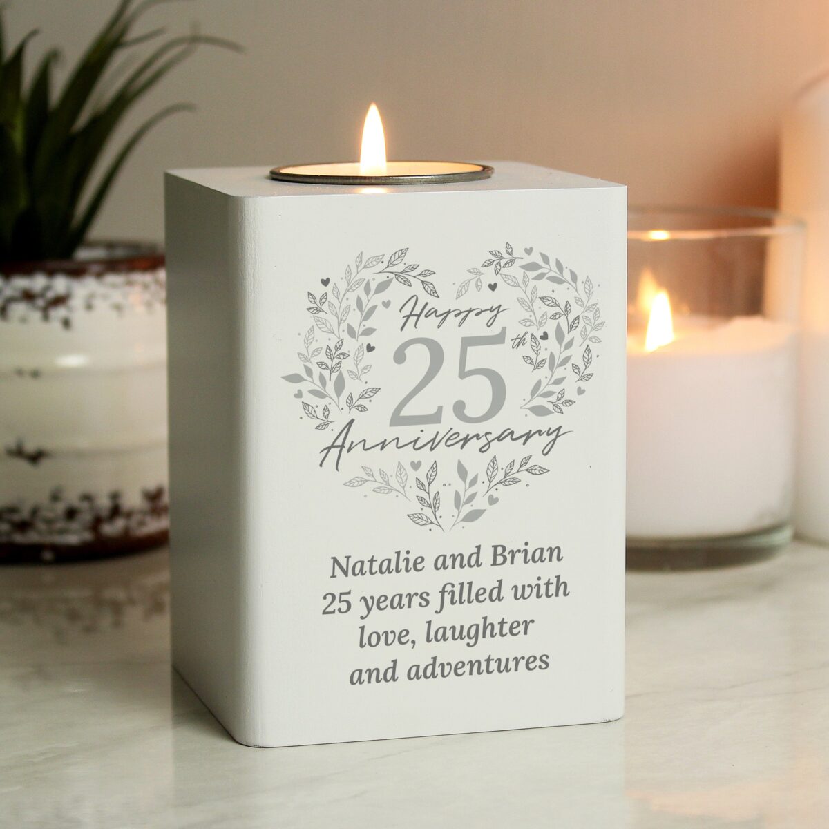 Personalised 25th Silver Wedding Anniversary Tea Light Holder: 3 - Candle Holders By Gift Moments
