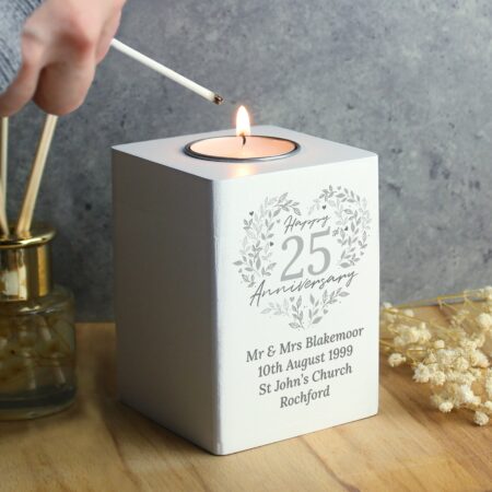 Personalised 25th Silver Wedding Anniversary Tea Light Holder: 4 - Candle Holders By Gift Moments