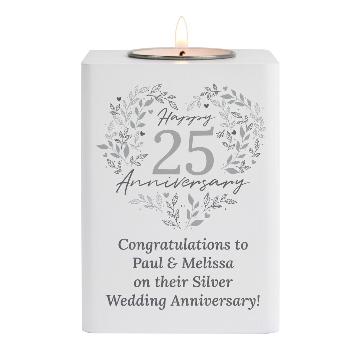 Personalised 25th Silver Wedding Anniversary Tea Light Holder: 5 - Candle Holders By Gift Moments