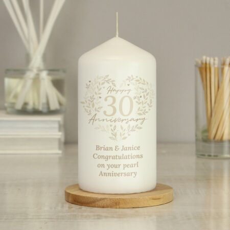 Personalised 30th Pearl Wedding Anniversary Pillar Candle: 4 - Candles By Gift Moments