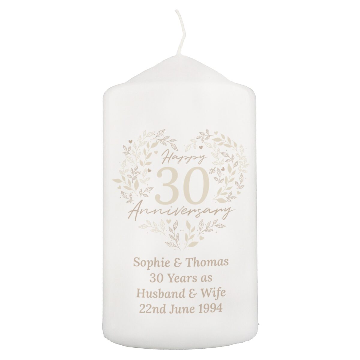 Personalised 30th Pearl Wedding Anniversary Pillar Candle: 5 - Candles By Gift Moments
