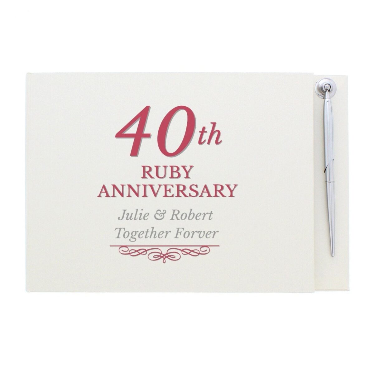 Personalised 40th Ruby Anniversary Hardback Guest Book & Pen: 2 - Guest Books By Gift Moments
