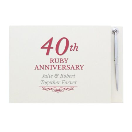 Personalised 40th Ruby Anniversary Hardback Guest Book & Pen: 2 - Guest Books By Gift Moments