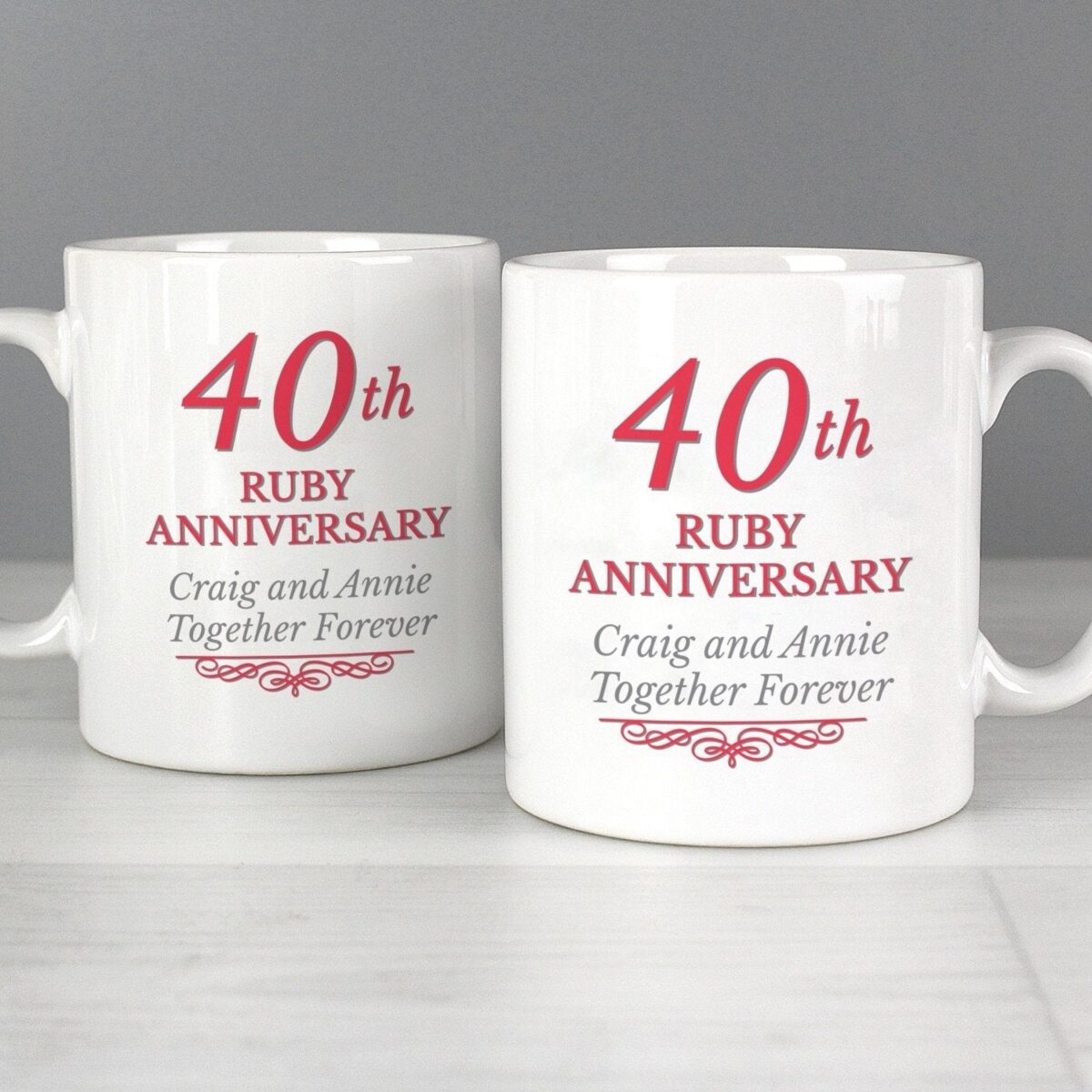 Personalised 40th Ruby Anniversary Mug Set: 2 - Mugs By Gift Moments