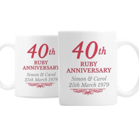 Personalised 40th Ruby Anniversary Mug Set: 4 - Mugs By Gift Moments