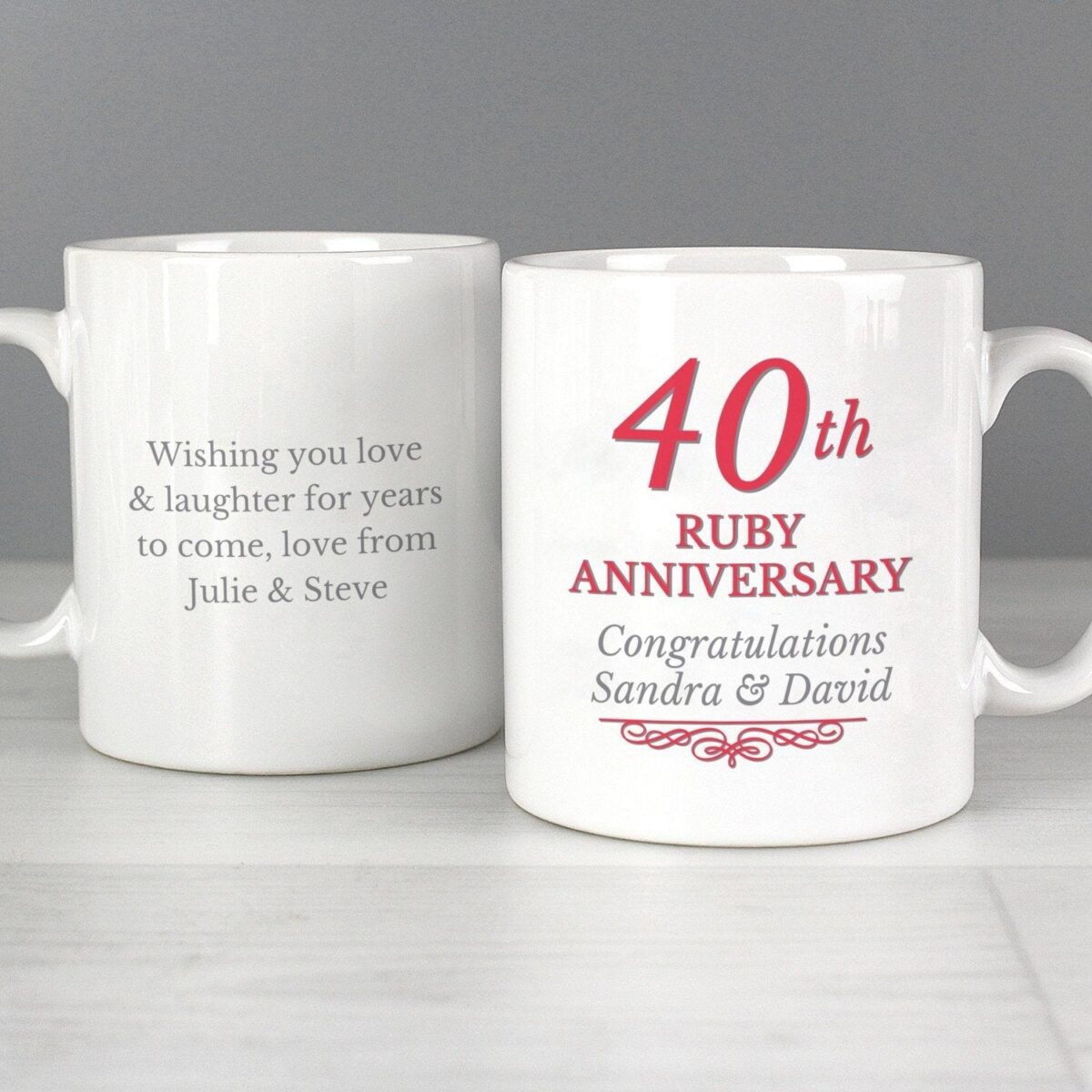 Personalised 40th Ruby Anniversary Mug Set: 3 - Mugs By Gift Moments