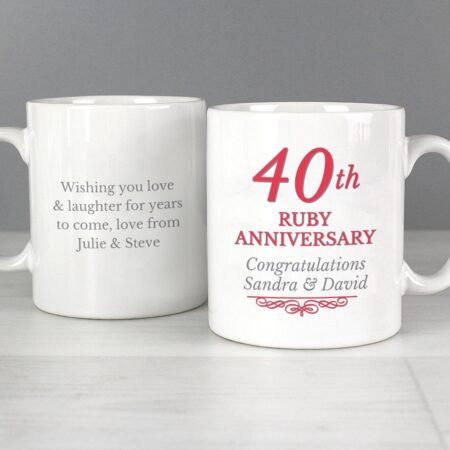 Personalised 40th Ruby Anniversary Mug Set: 3 - Mugs By Gift Moments