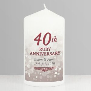 Personalised 40th Ruby Anniversary Pillar Candle: 1 - Candles By Gift Moments