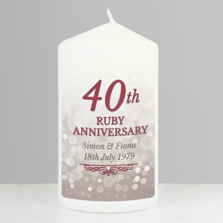 Personalised 40th Ruby Anniversary Pillar Candle: 1 - Candles By Gift Moments
