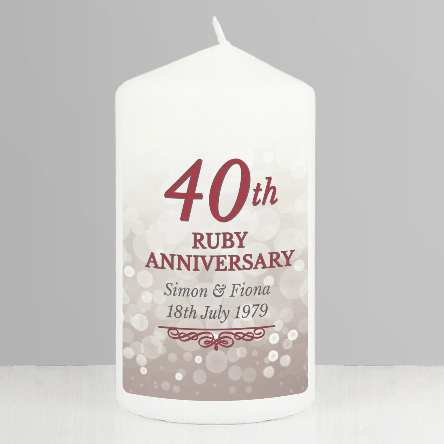 Personalised 40th Ruby Anniversary Pillar Candle: 1 - Candles By Gift Moments