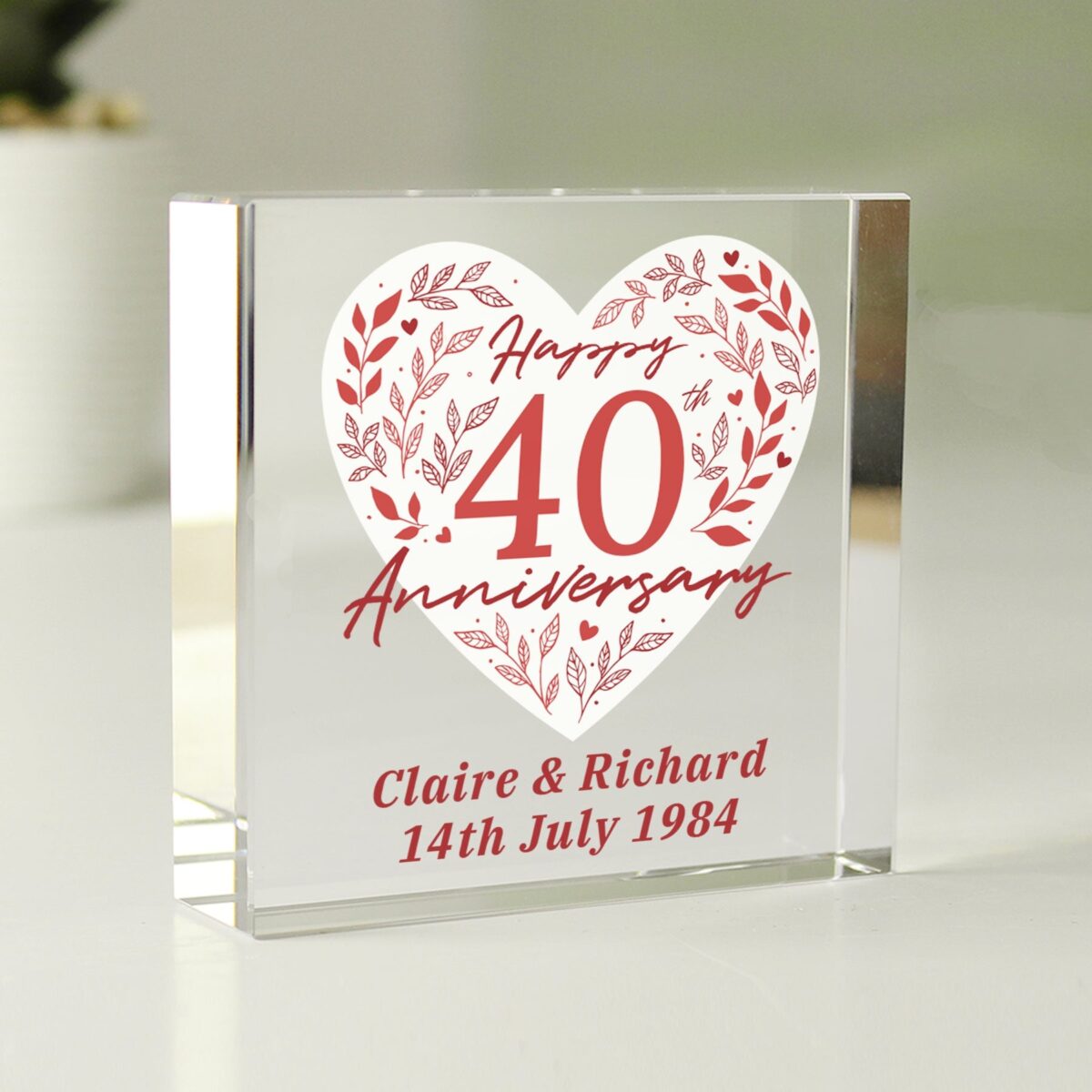 Personalised 40th Ruby Wedding Anniversary Crystal Token: 2 - Crystal Tokens By Gift Moments