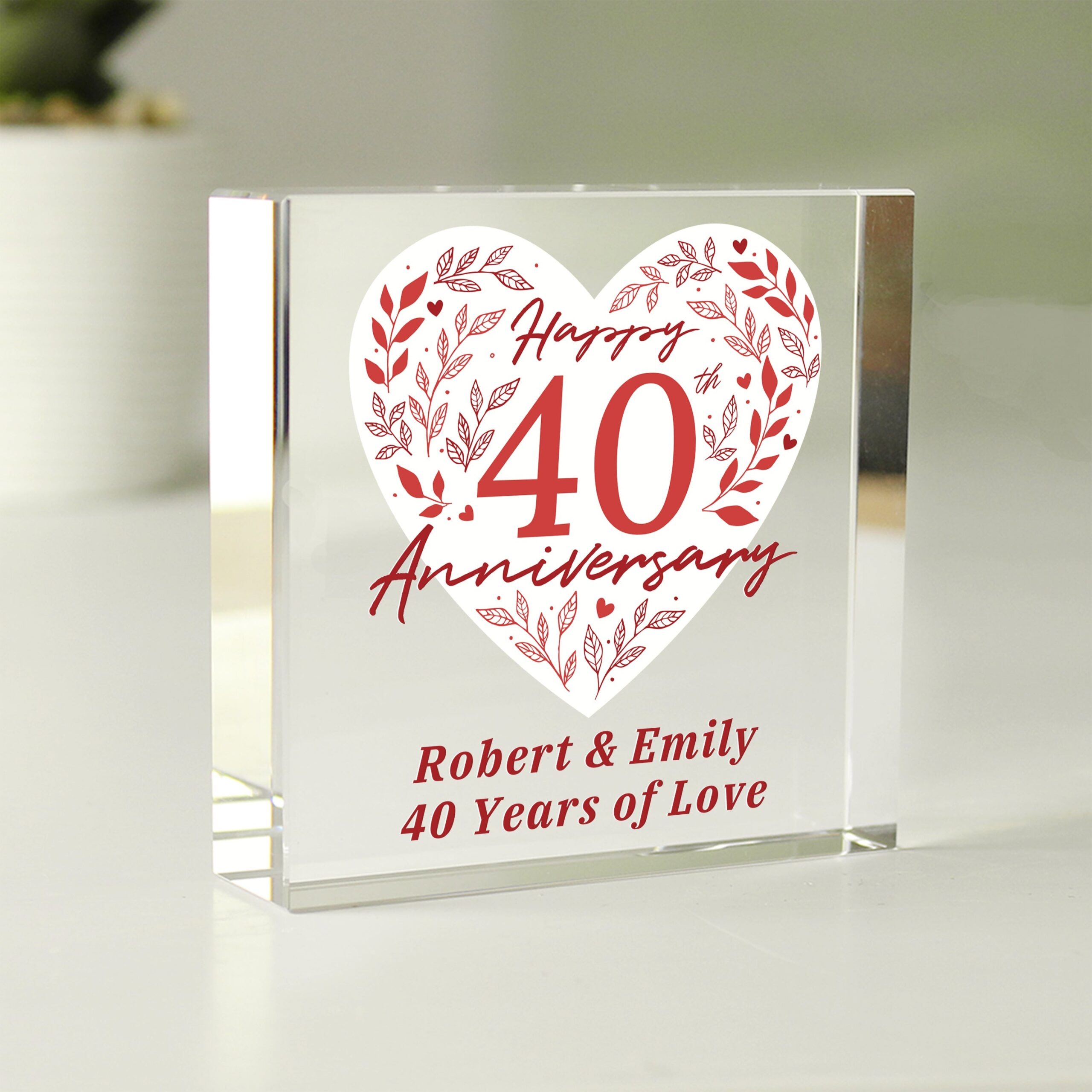 Personalised 40th Ruby Wedding Anniversary Crystal Token: 1 - Crystal Tokens By Gift Moments