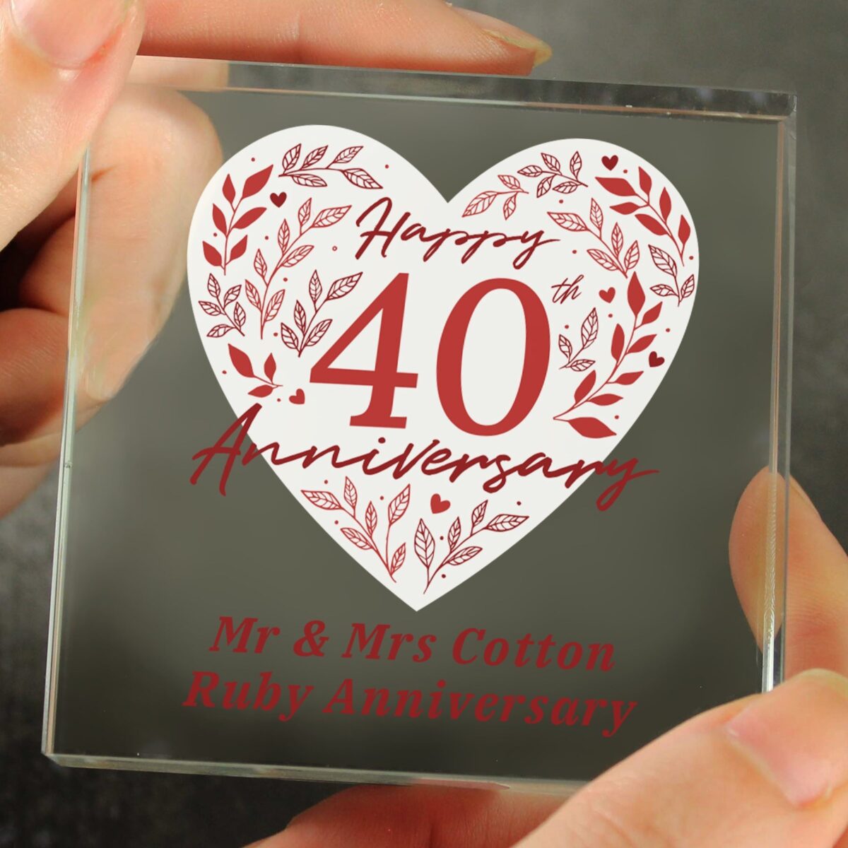 Personalised 40th Ruby Wedding Anniversary Crystal Token: 3 - Crystal Tokens By Gift Moments