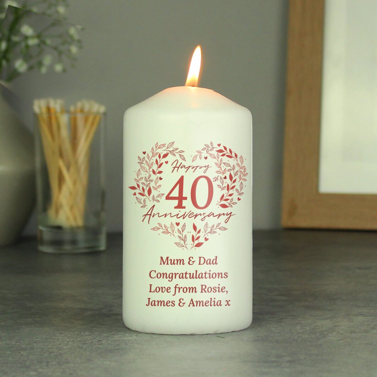 Personalised 40th Ruby Wedding Anniversary Pillar Candle: 2 - Candles By Gift Moments
