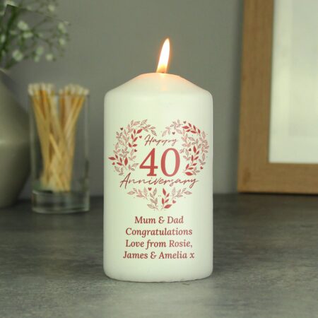Personalised 40th Ruby Wedding Anniversary Pillar Candle: 2 - Candles By Gift Moments