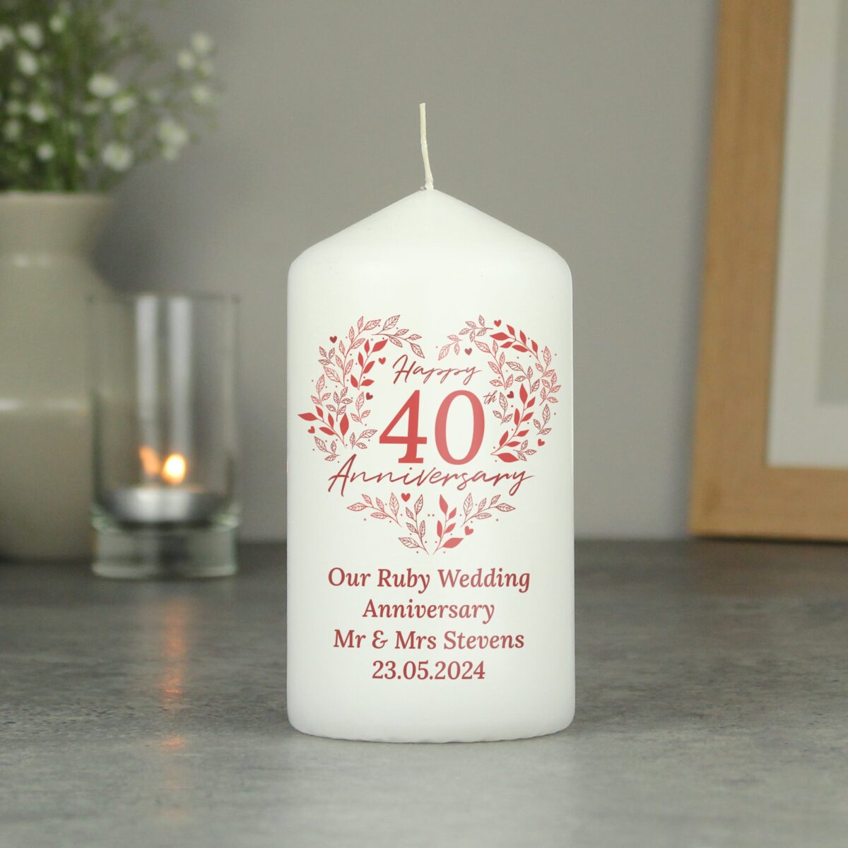 Personalised 40th Ruby Wedding Anniversary Pillar Candle: 1 - Candles By Gift Moments