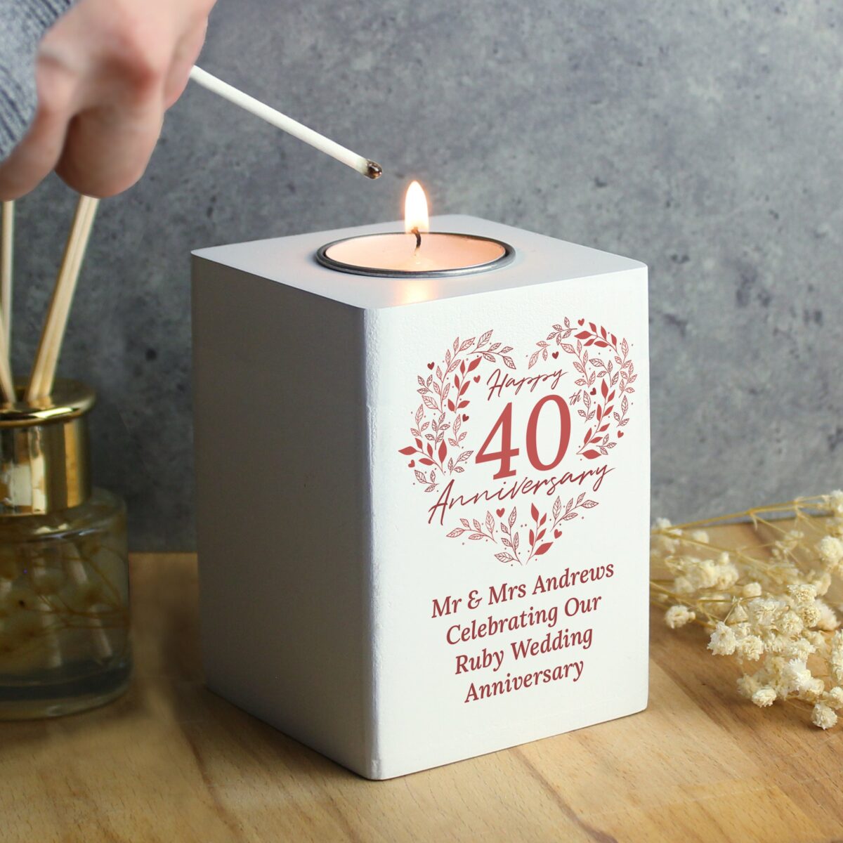Personalised 40th Ruby Wedding Anniversary Tea Light Holder: 2 - Candle Holders By Gift Moments