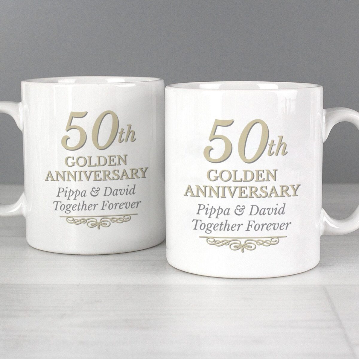 Personalised 50th Golden Anniversary Mug Set: 2 - Mugs By Gift Moments