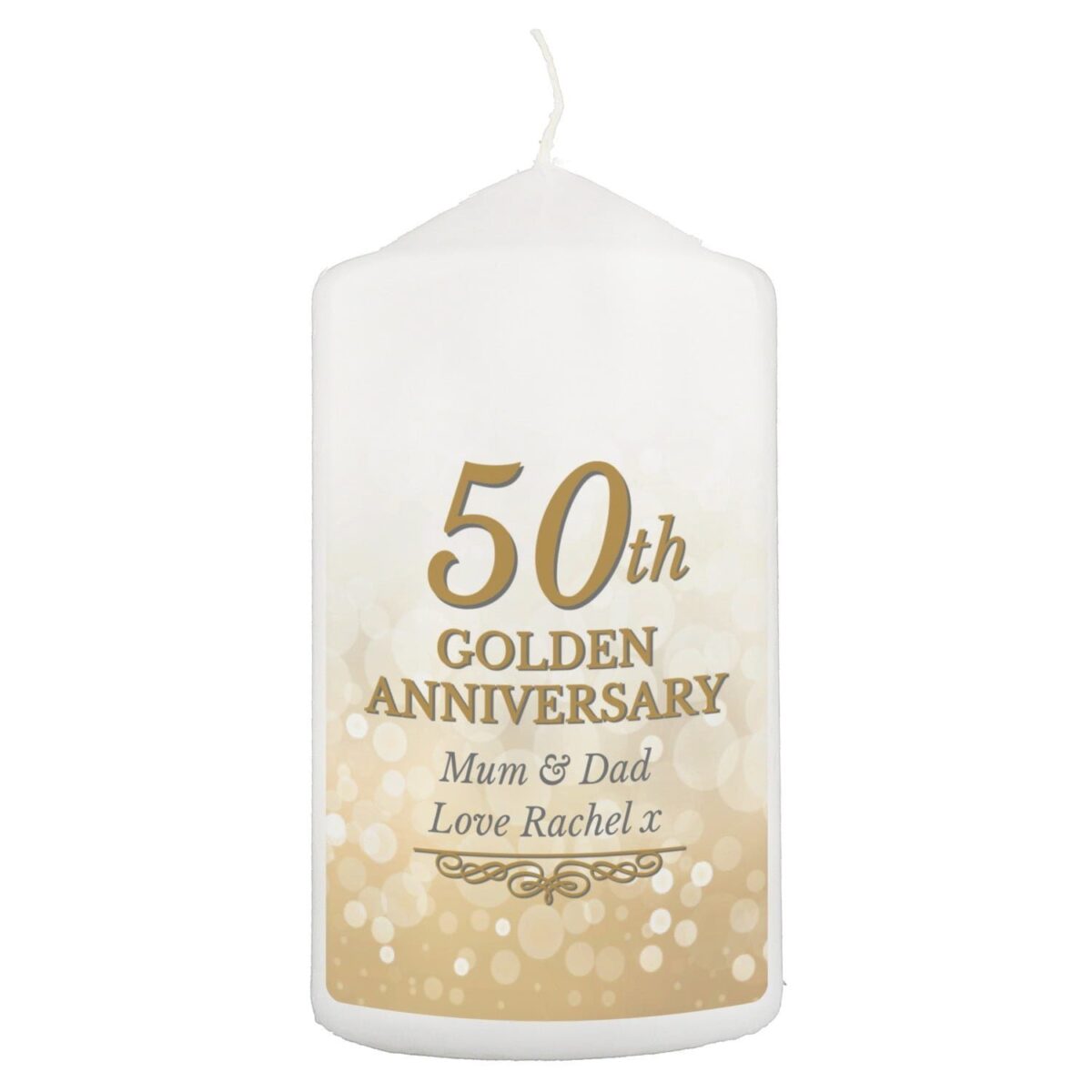 Personalised 50th Golden Anniversary Pillar Candle: 2 - Candles By Gift Moments