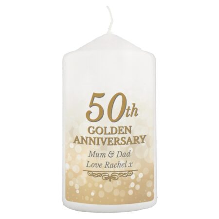 Personalised 50th Golden Anniversary Pillar Candle: 2 - Candles By Gift Moments