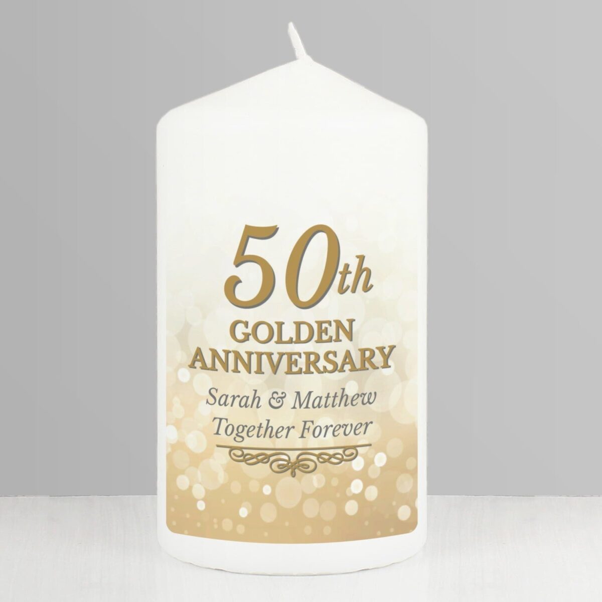 Personalised 50th Golden Anniversary Pillar Candle: 1 - Candles By Gift Moments