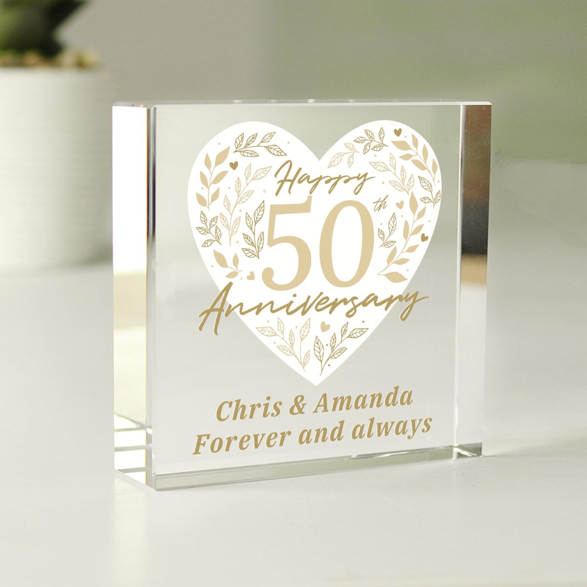 Personalised 50th Golden Wedding Anniversary Crystal Token: 1 - Crystal Tokens By Gift Moments