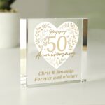 Personalised 50th Golden Wedding Anniversary Crystal Token: 1 - Crystal Tokens By Gift Moments