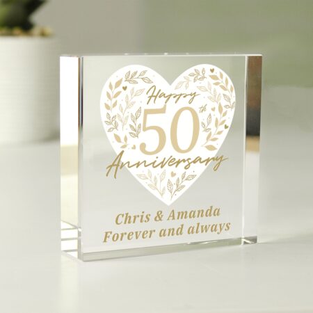 Personalised 50th Golden Wedding Anniversary Crystal Token: 1 - Crystal Tokens By Gift Moments
