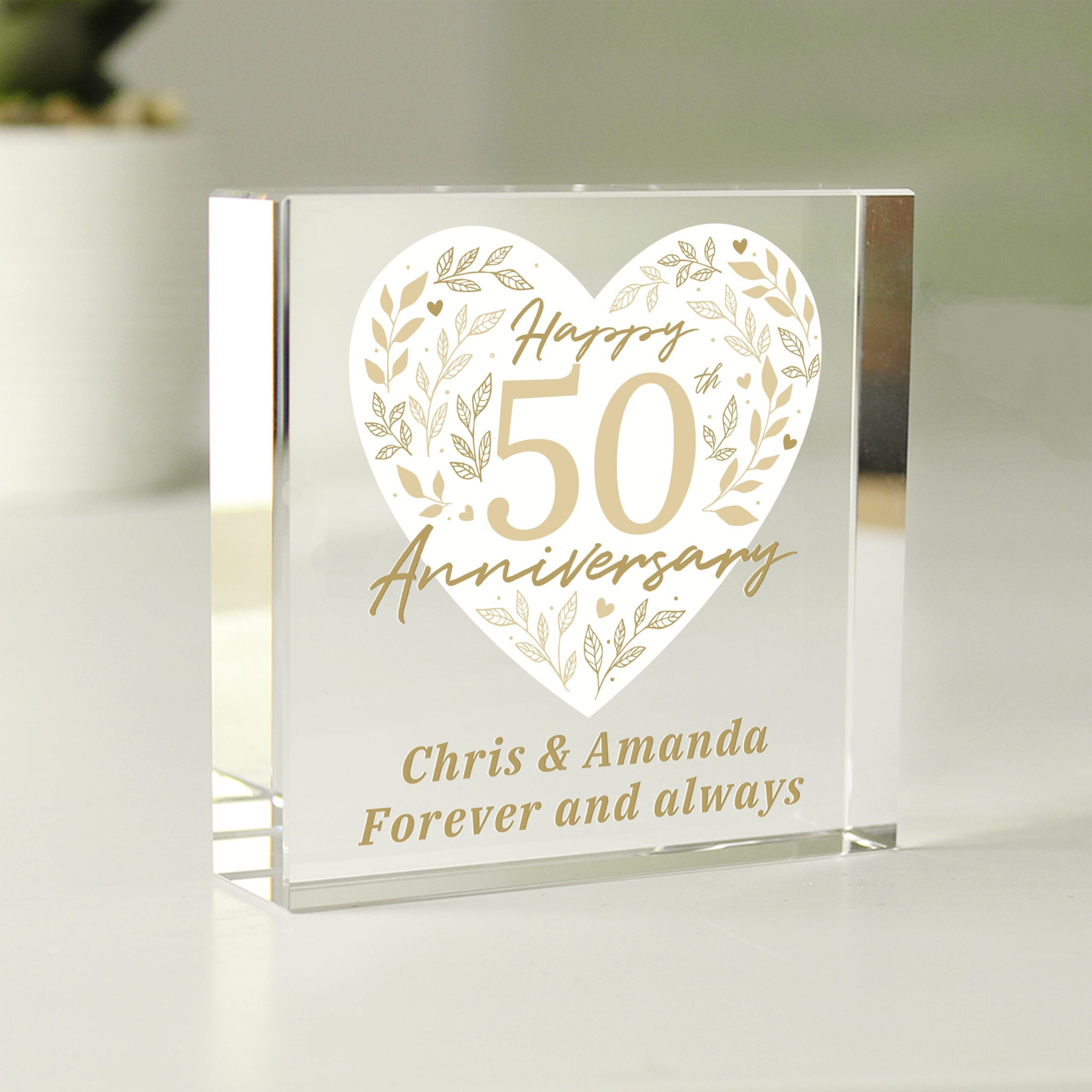 Personalised 50th Golden Wedding Anniversary Crystal Token: 1 - Crystal Tokens By Gift Moments
