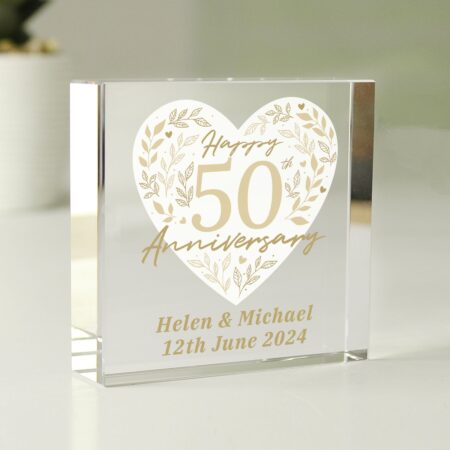 Personalised 50th Golden Wedding Anniversary Crystal Token: 2 - Crystal Tokens By Gift Moments