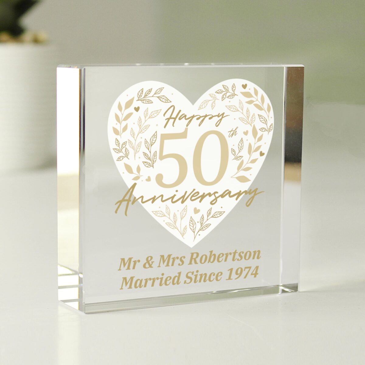 Personalised 50th Golden Wedding Anniversary Crystal Token: 4 - Crystal Tokens By Gift Moments