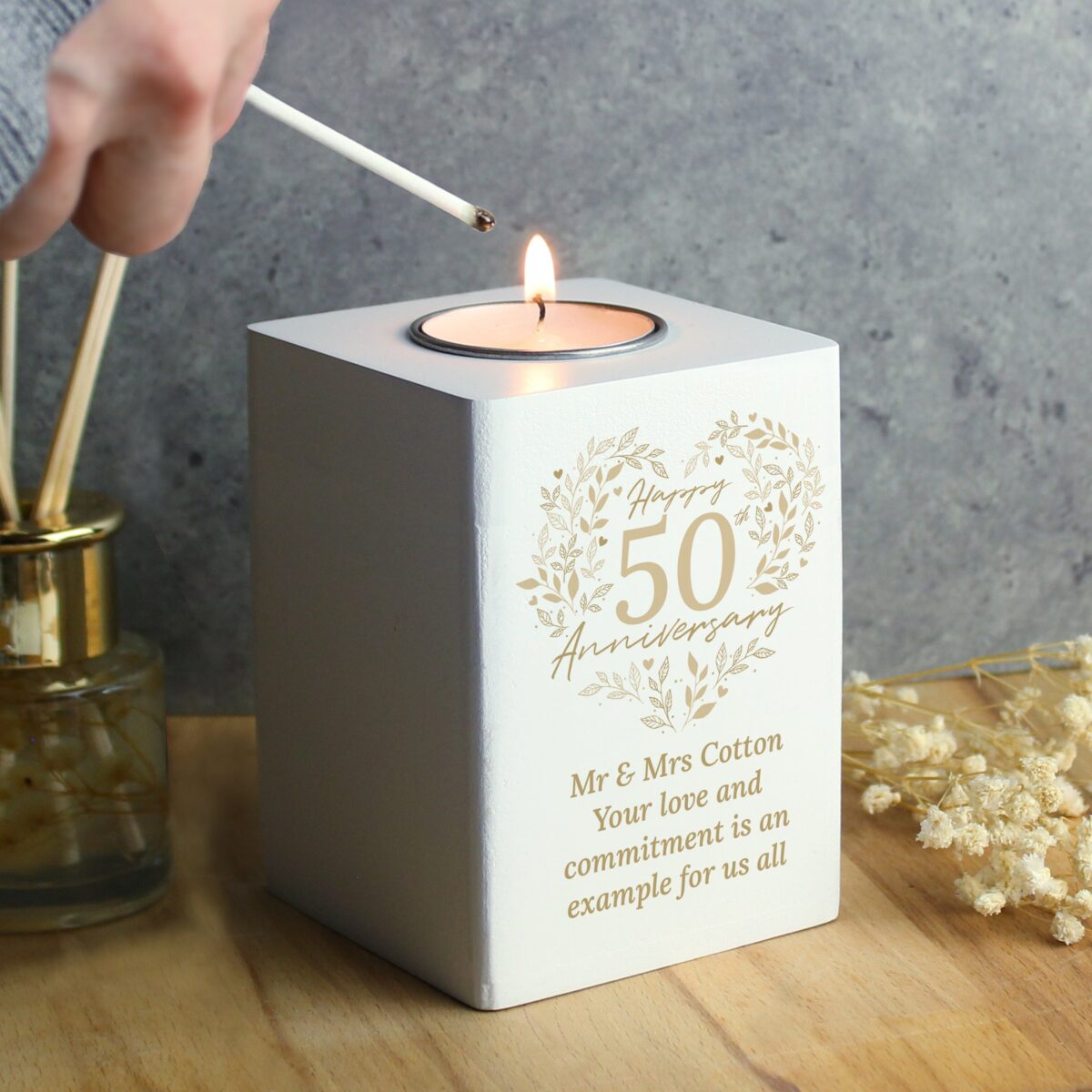 Personalised 50th Golden Wedding Anniversary Tea Light Holder: 2 - Candle Holders By Gift Moments