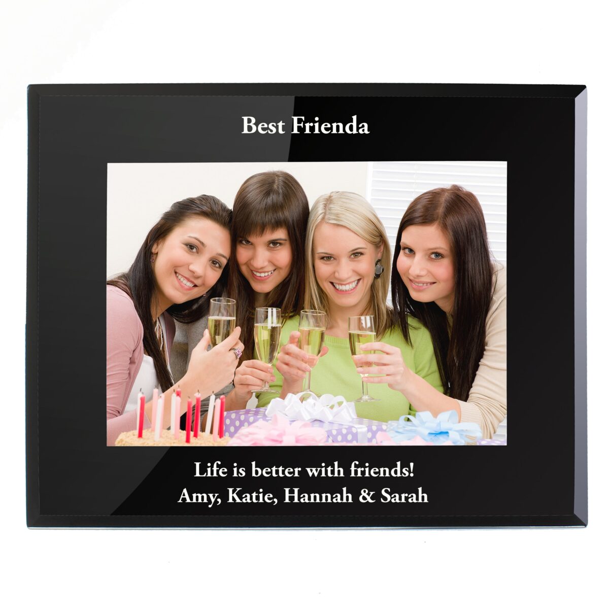 Personalised 5x7 Landscape Black Glass Photo Frame: 6 - Photo Frames By Gift Moments