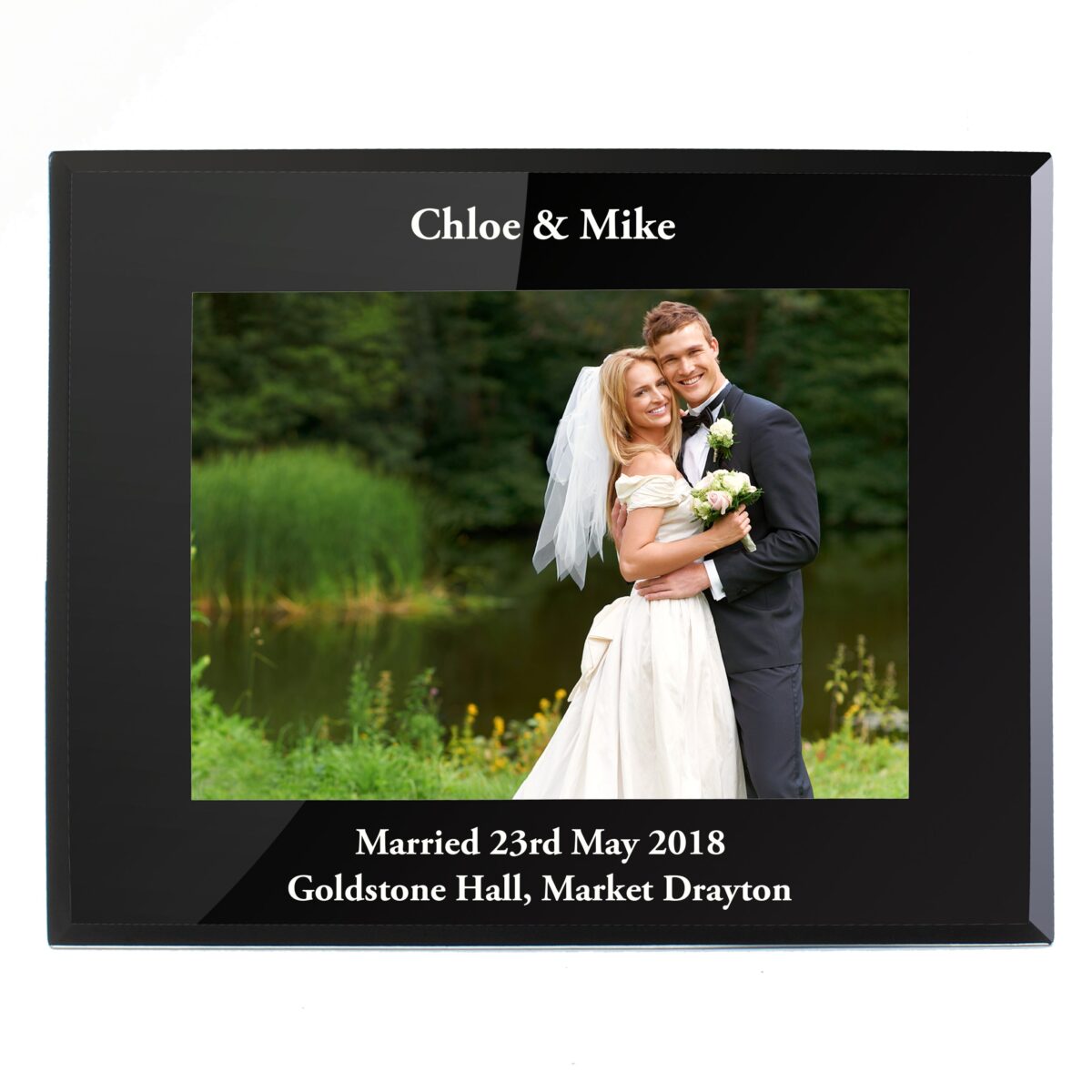 Personalised 5x7 Landscape Black Glass Photo Frame: 4 - Photo Frames By Gift Moments