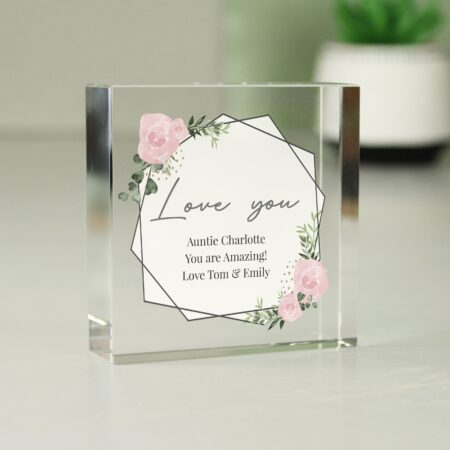 Personalised Abstract Rose Crystal Token: 4 - Crystal Tokens By Gift Moments