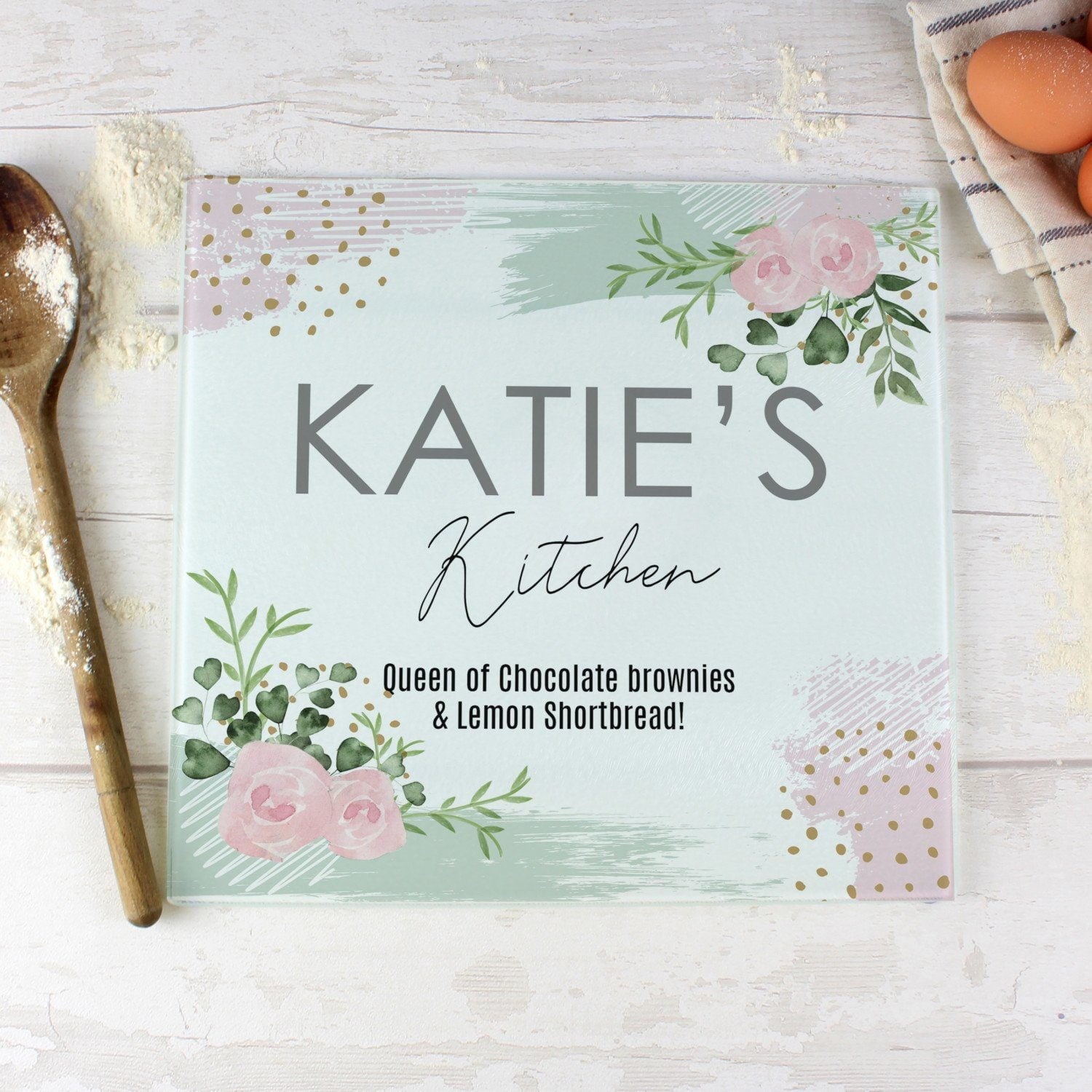 Personalised Abstract Rose Glass Chopping Board/Worktop Saver: 1 - Chopping Boards By Gift Moments