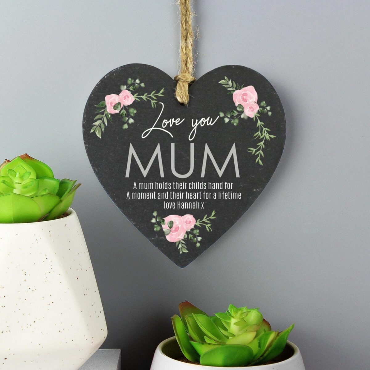Personalised Abstract Rose Printed Slate Heart Decoration: 1 - Decorations By Gift Moments
