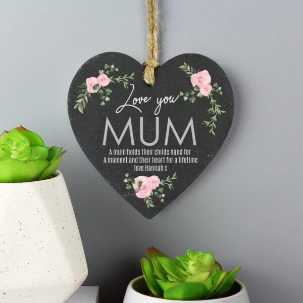 Personalised Abstract Rose Printed Slate Heart Decoration: 1 - Decorations By Gift Moments