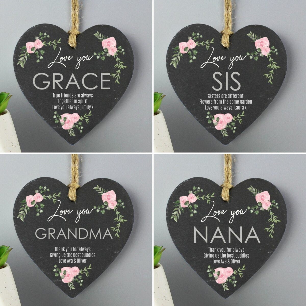 Personalised Abstract Rose Printed Slate Heart Decoration: 2 - Decorations By Gift Moments