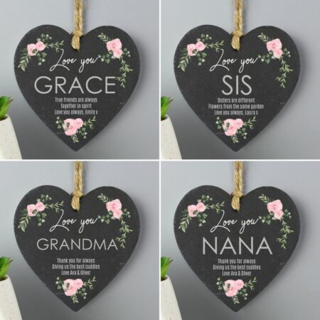 Personalised Abstract Rose Printed Slate Heart Decoration: 2 - Decorations By Gift Moments