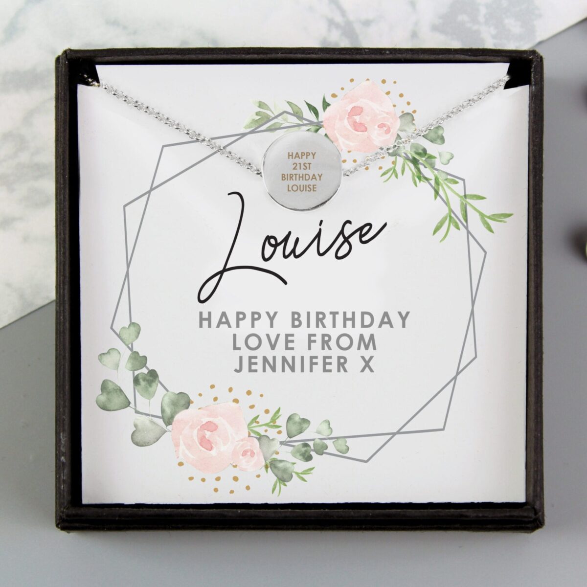Personalised Abstract Rose Sentiment Silver Tone Necklace and Box: 3 - Necklaces By Gift Moments