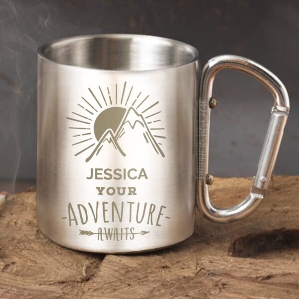 Personalised ’Adventure Awaits’ Stainless Steel Mug: 2 - Outdoor Mugs By Gift Moments
