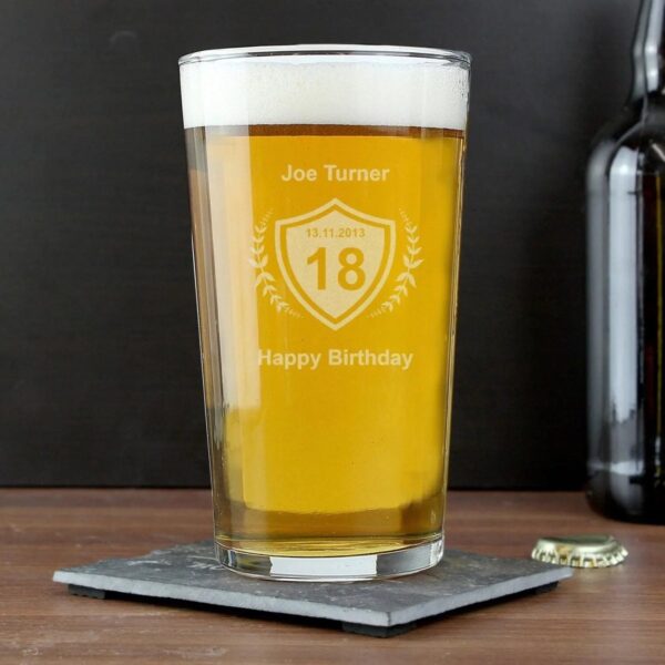 Personalised Age Crest Pint Glass: 1 - Beer Glasses By Gift Moments