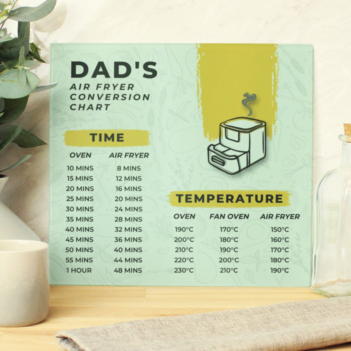 Personalised Air Fryer Chart Glass Chopping Board/Worktop Saver: 1 - Chopping Boards By Gift Moments