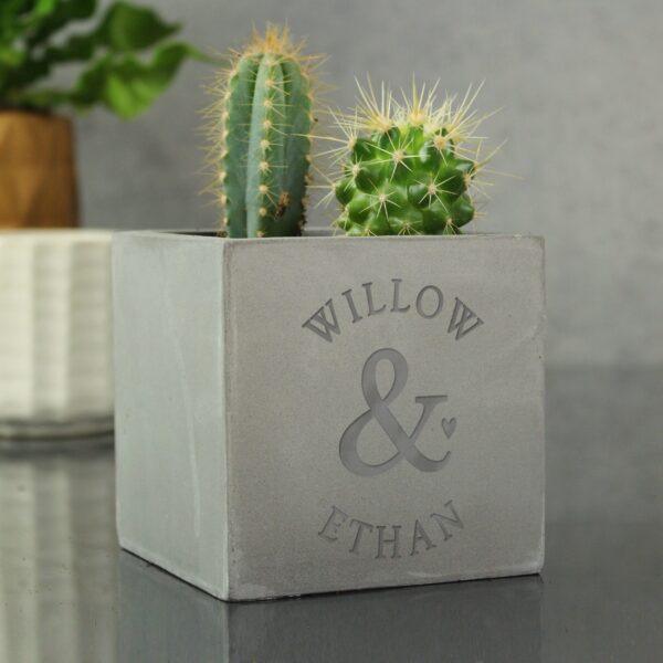 Personalised Ampersand Couples Concrete Plant Pot: 2 - Pots & Planters By Gift Moments