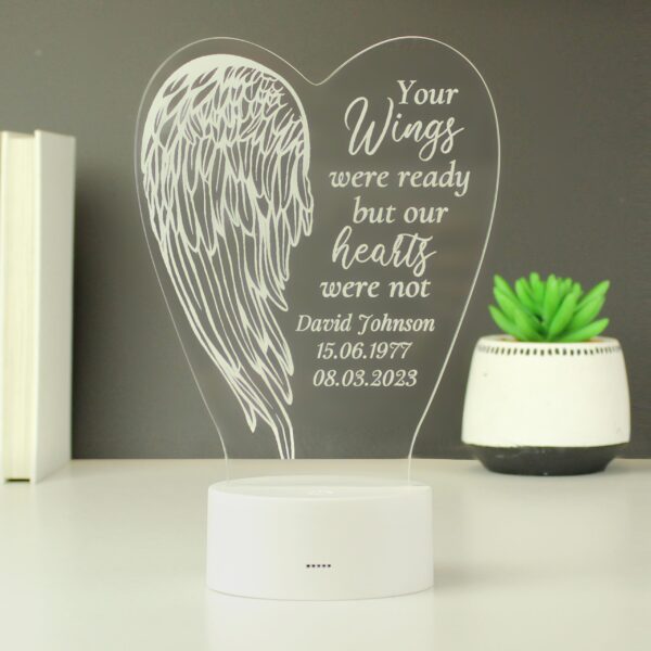 Personalised Angel Wings Memorial Colour Changing LED Light: 2 - LED Lighting By Gift Moments