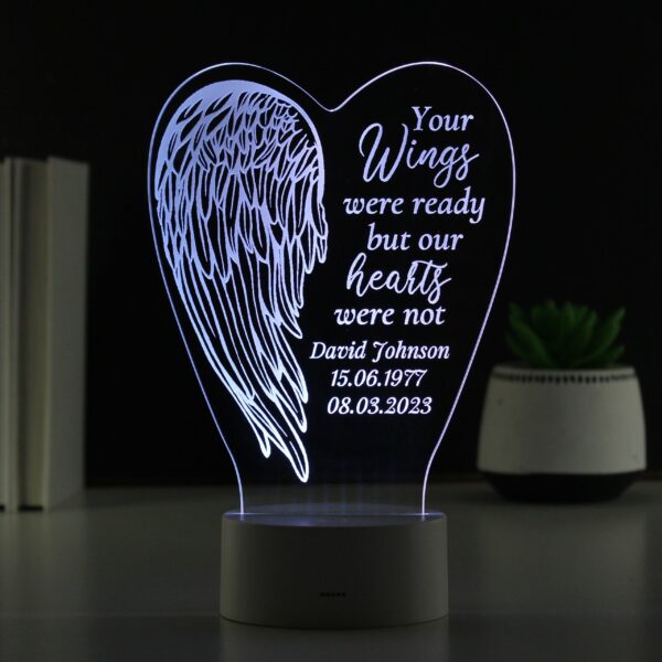 Personalised Angel Wings Memorial Colour Changing LED Light: 1 - LED Lighting By Gift Moments