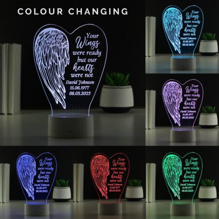 Personalised Angel Wings Memorial Colour Changing LED Light: 3 - LED Lighting By Gift Moments